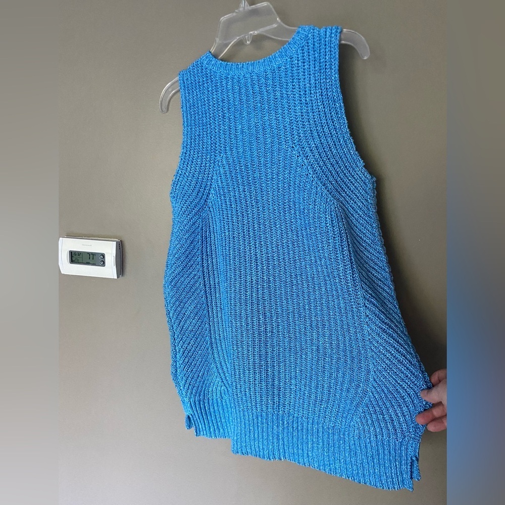 NWT J. MCLAUGHLIN Sweater Vest Blue Amber Woven Top Sleeveless Italian Yarn Sz L - Picture 4 of 9